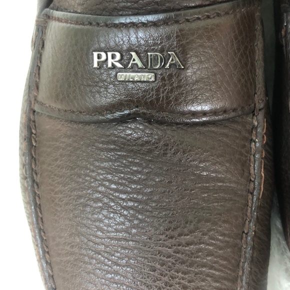 Prada Mens Brown Leather Round Toe Slip On Casual Loafer Shoes Size 10 Coa - Picture 8 of 10